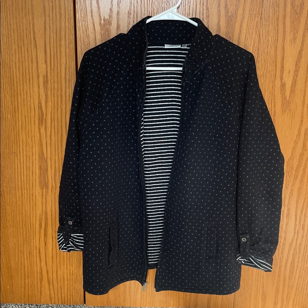 Croft & Barrow Black Quilted Jacket with Striped Lining
